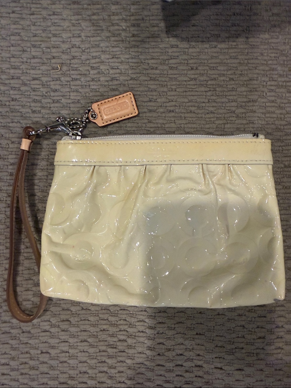 Coach Yellow Patent Wristlet with Tan Strap
